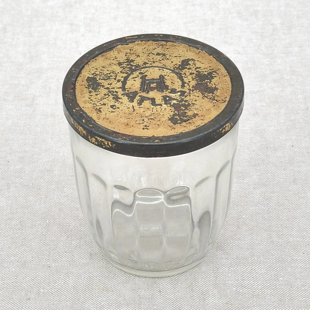 Vintage Hazel Atlas Glass Jelly Preserves Jar Metal Lid Ribbed Canning Jam